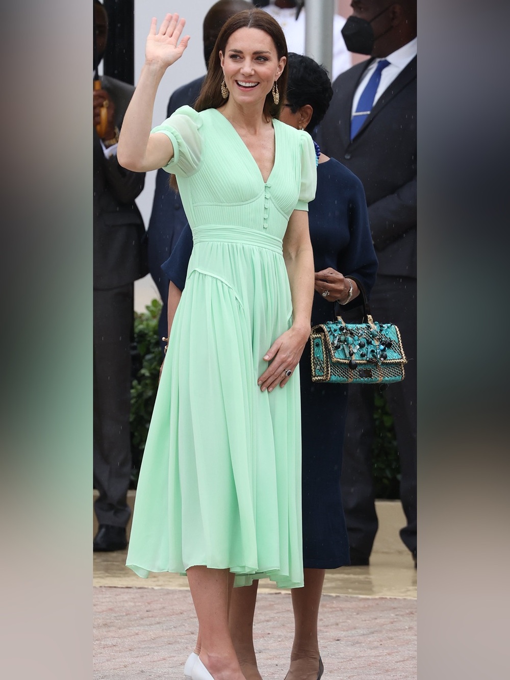 Only worn once Self Portrait MIDI Dress in Mint Green Size 4!